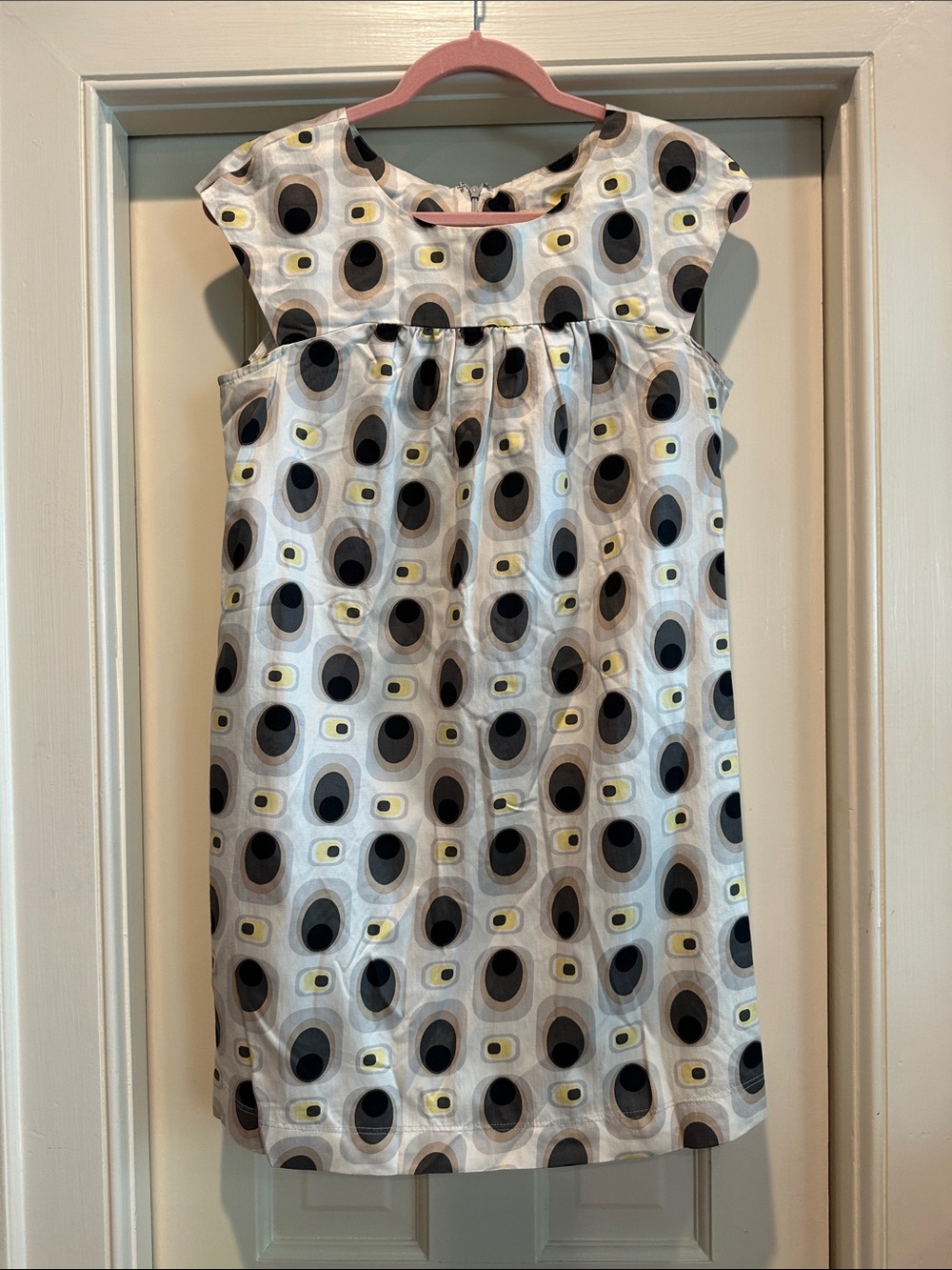 Plastic Island White Dress with Black & Yellow Dot Pattern